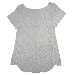 Vintage Handmade White Floral Lace‎ Top Sheer Embroidered Boho Mini Dress